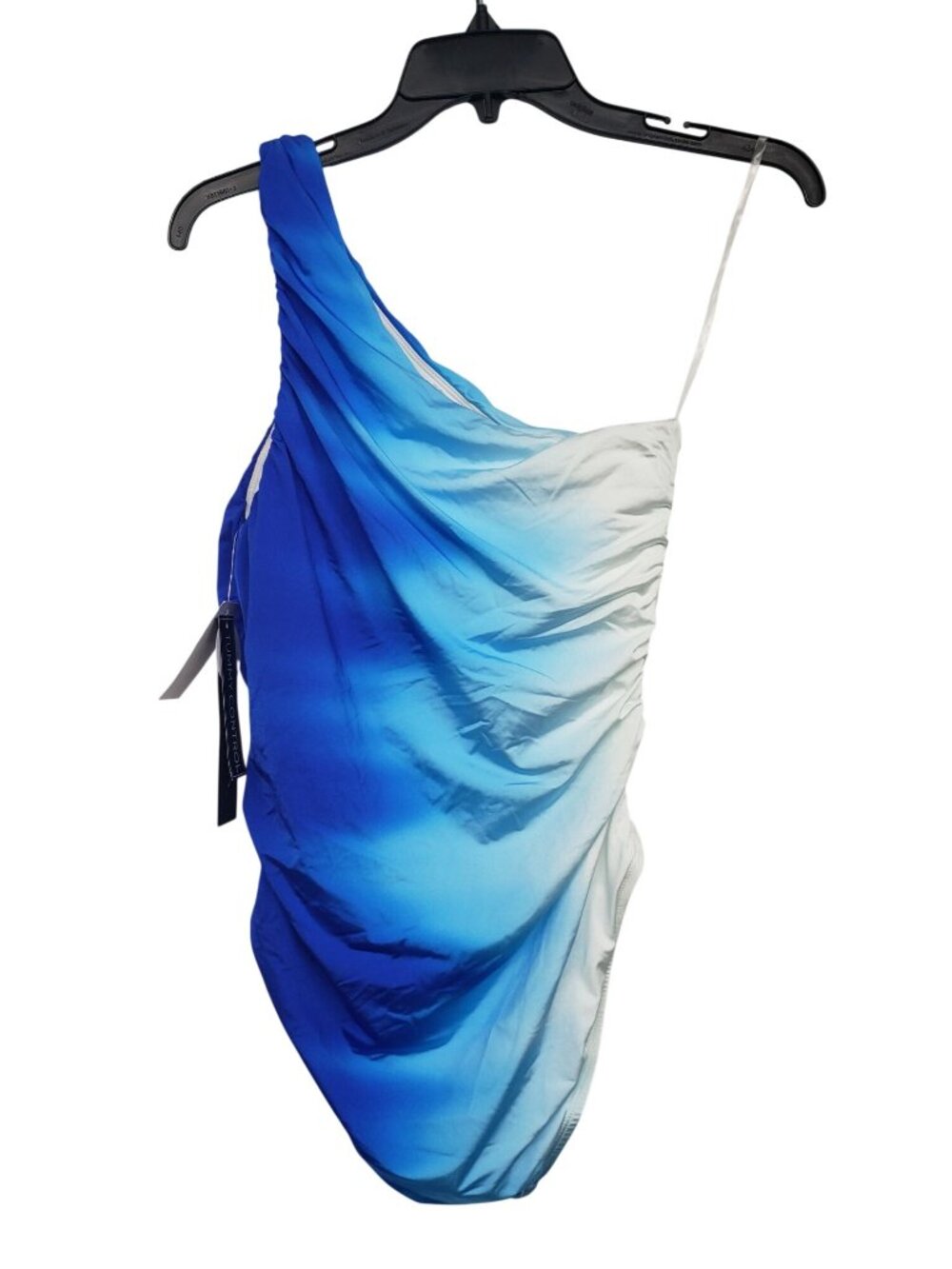 NEW La Blanca Blue White Tummy Control One Shoulder One Piece Swimsuit Ruched - Picture 8 of 11
